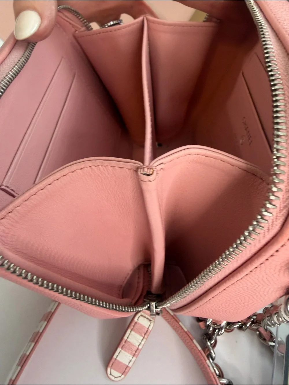 Chanel Pink Caviar Leather Striped La Pausa Camera Bag Case Crossbody Black Card